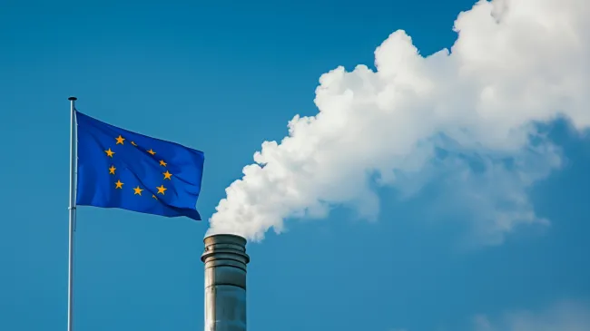 smoke stack and EU flag